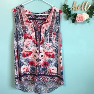 Lee Floral Print High low sleeveless v-neck Blouse